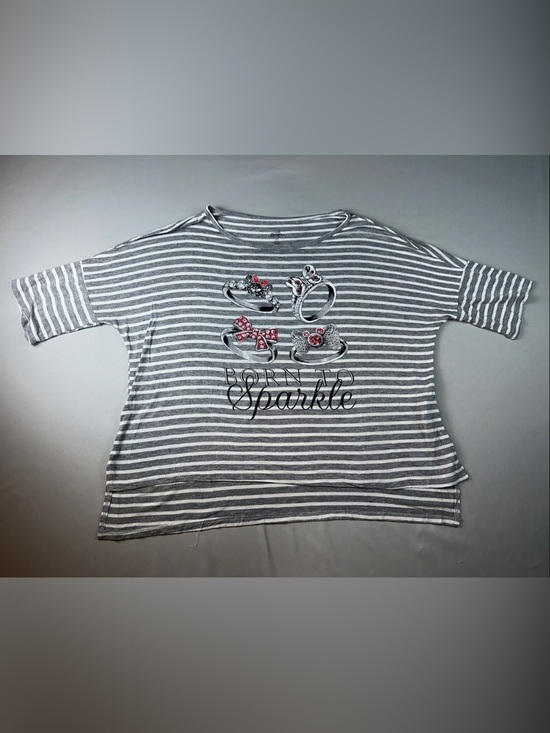 Disney Tops - Disney Born to Sparkle Stripe Shirt Crop Oversized Gray & White